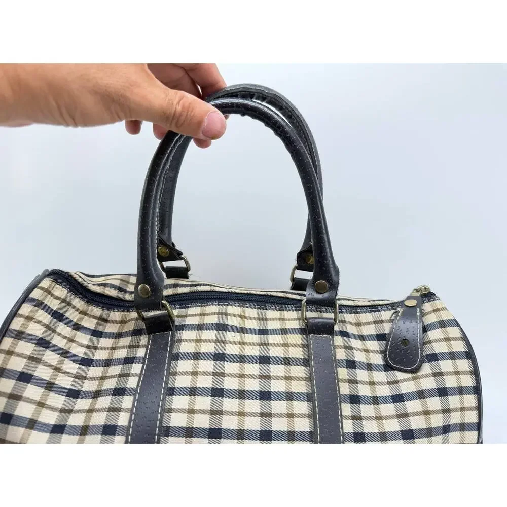 Vintage Toledano Plaid Duffle Bag Double Handle Travel Luggage Made in Korea